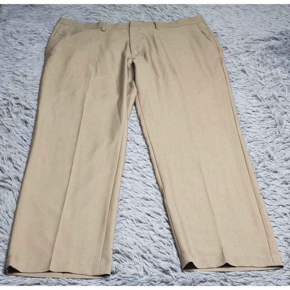 Haggar Dress Pants Mens 38x30 Tan Khaki Polyester Straight Fit Premium Comfort